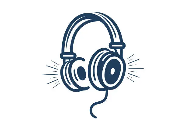 Vector illustration of Headphones with music playing loud