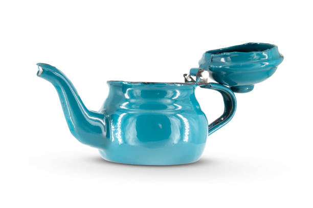 istock Vintage metal old blue kettle isolated on white background 1469235655