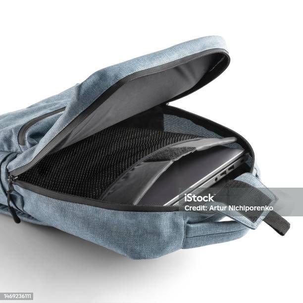 Open Rucksack Inside Blue Backpack With A Laptop Inside The Open Main Compartment White ...