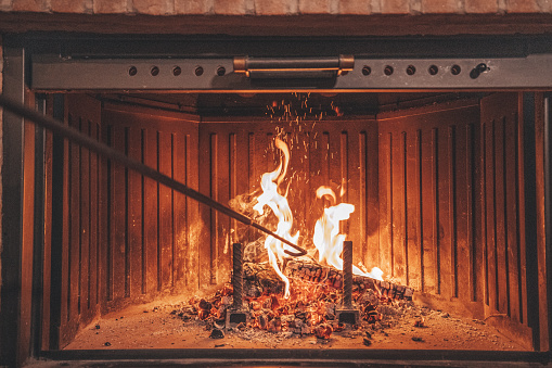 Home fireplace close up.