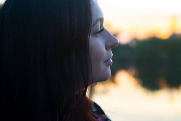 Close up portrait of a young Caucasian girl. stock photo