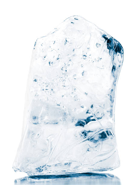 istock Crystal clear natural ice block in light blue tones, isolated on white background. 1469239757