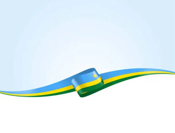 Vector illustration of Rwanda Flag Ribbon. Rwandan Flag Long Banner on Background. Template. Space for Copy. Vector Stock Illustration