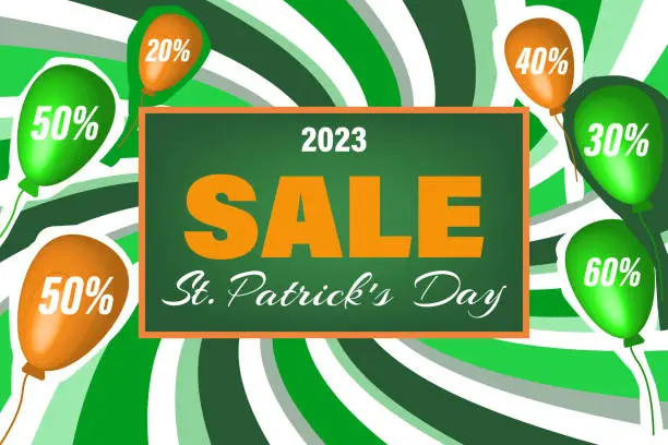 Vector illustration of St. Patrick's Day banner with balloons on a green vintage background.Vector illustration.