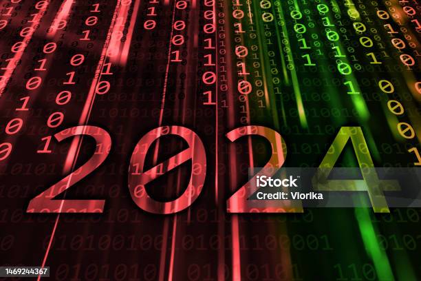 New Year 2024 On A Binary Code Background Stock Photo - Download Image Now - 2024, Calendar, Abstract