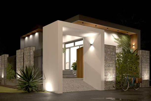 istock Luxury house and villa exterior, 3d rendering. 1469246116