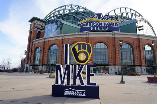 Milwaukee, Wisconsin USA - December 19th, 2022: American Family Field of Milwaukee Brewers Baseball team owned by American Family Insurance.