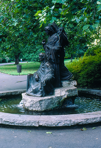 Dublin, Ireland - July 16, 1986: 1980s old Positive Film scanned, St Stephen's Green public park, Dublin, Ireland.