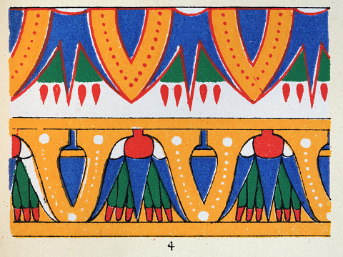 Vintage illustration Ancient Egyptian decorative art, From Mummy case, Colourful abstract patterns and shape, History of Design