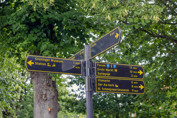 istock Information panel Dutch city Groningen with walking directions for pedestrians 1469254978