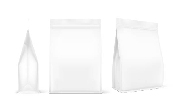 istock Stand-up pouch bag with flat bottom side gusseted and zipper. 
Realistic mockup. Front, side and half side view. 1469259992