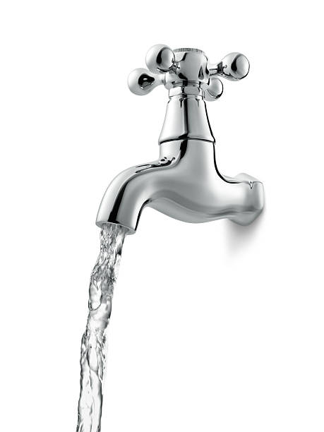 water faucet tap with flowing water against white background water tap stock pictures, royalty-free photos & images