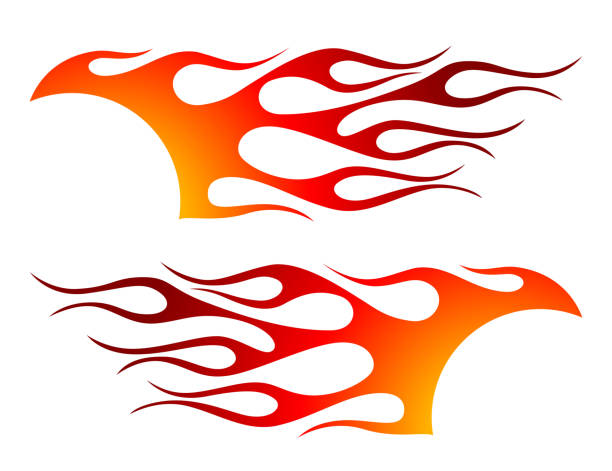 JRwraps Tribal Flames Decal Stickers (2-Pack) - Gloss Red, 220x50mm, For Car, Motorbike, Tank, Boat