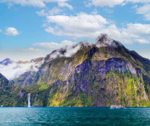 NZ Milford Sound Peak Side waterfall