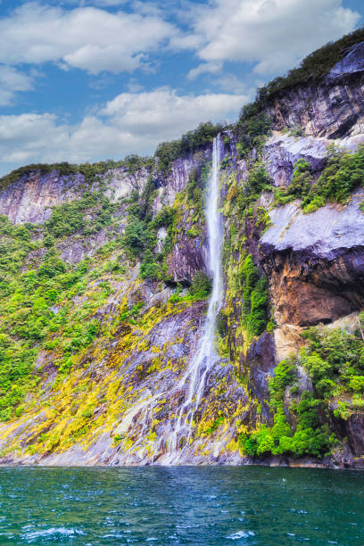 NZ Milford Sound Cliff WF Vert