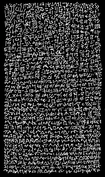 Photo of Abstract Alien Hieroglyphic Encryption Writing Background