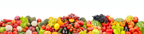istock Multicolored berries, fruits and vegetables isolated on white 1469264596
