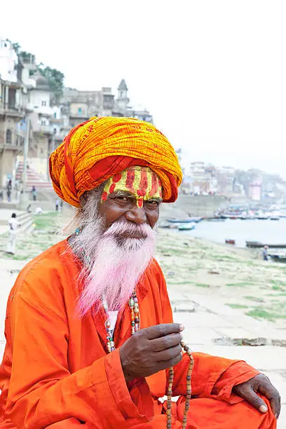 Sadhu at the ghats in Varanasi, India.