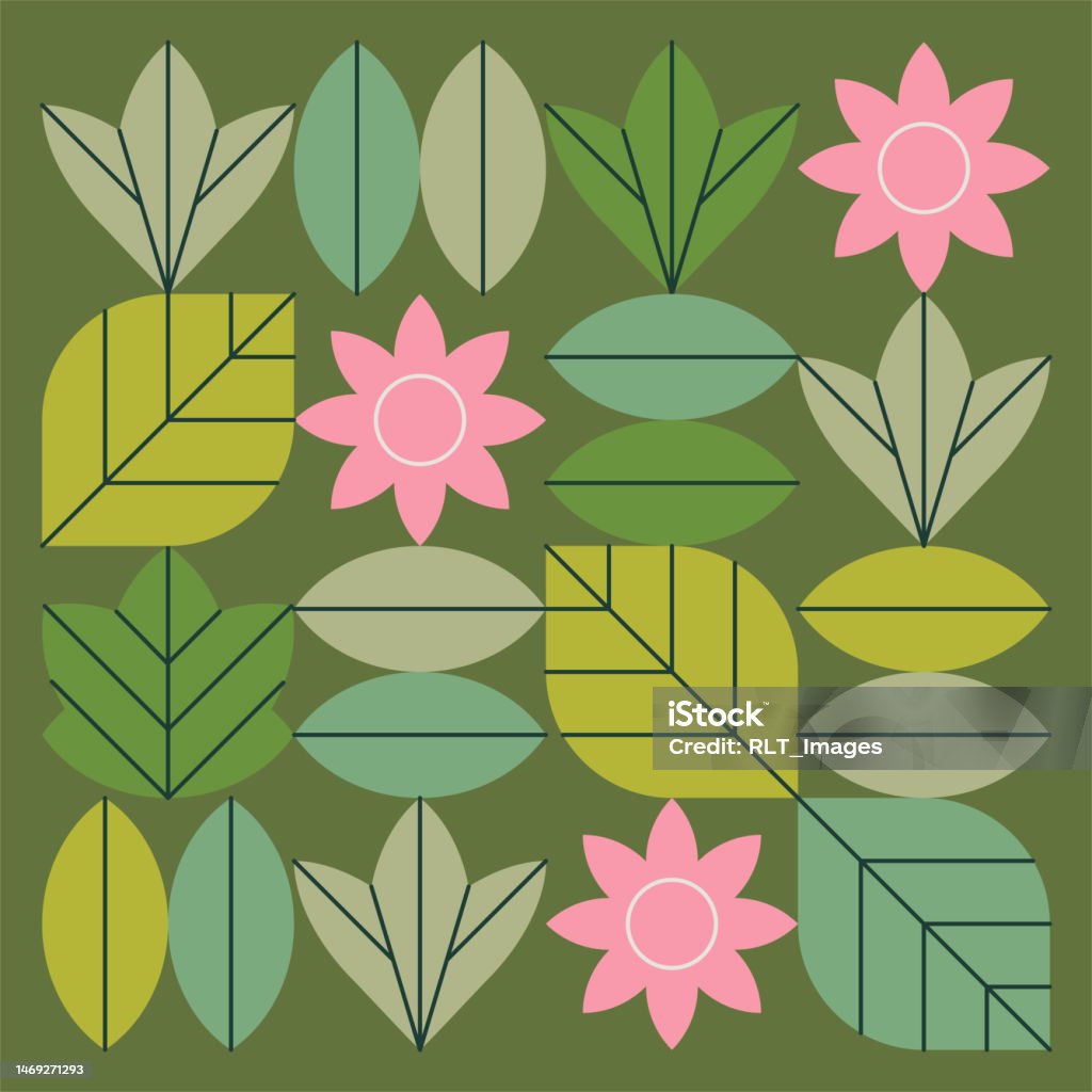Geometric Spring Fowers Geometric Springtime Flower Leaf Graphics Stock Illustration - Download ...