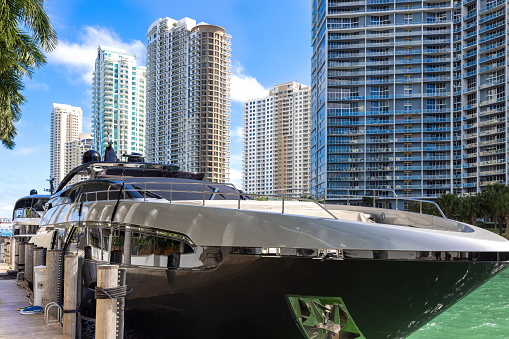 istock Luxury yachts in Miami marina near financial and business center and Biscayne bay 1469271839