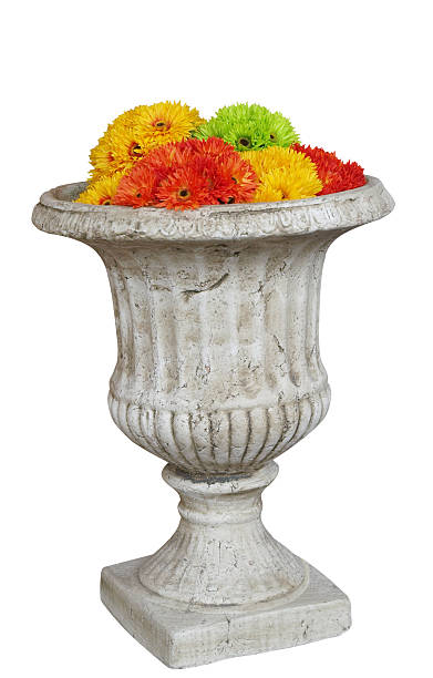 Large Pot with Artificial Flowers stock photo