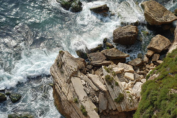 Beautiful rocks next to the sea, you can see the crystal clear water next to them