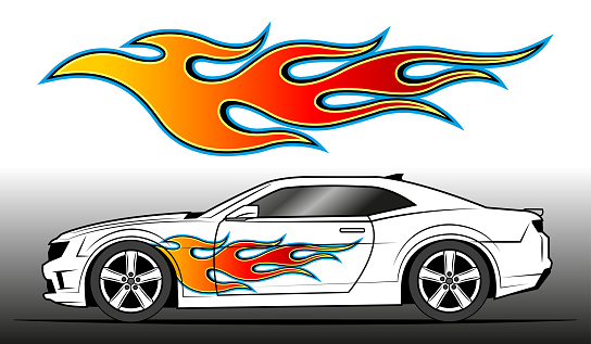 Fire Racing Decal Fire Flames Racing Car Decal Vector Art Graphic Burning Tire And Flame ...
