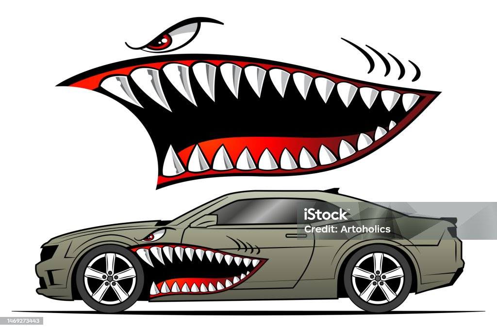 Shark Teeth And Jaws Sticker Funny Car And Truck Decal Eps 10 Vector Image  Graphic Stock Illustration - Download Image Now - iStock