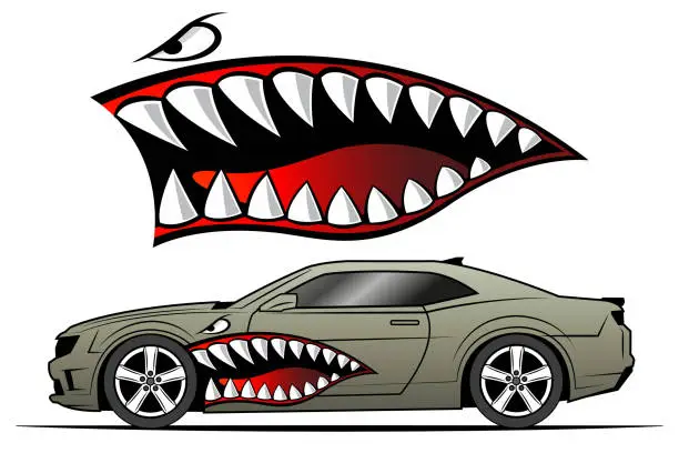 Vector illustration of Flying Tigers shark teeth car sticker race car decal vehicle decoration eps vector image