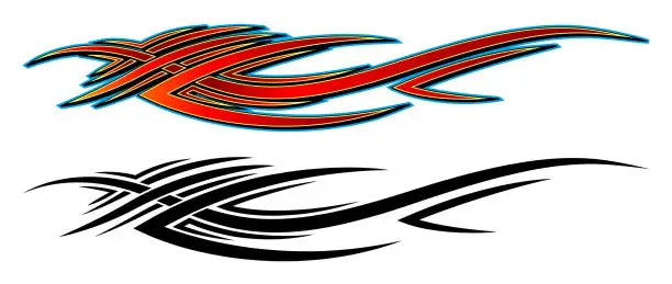 Vector illustration of Racing car side sticker sports cars abstract tribal tattoo decoration. Eps 10 vector art image illustration. Side strip decal for car, auto, truck, boat, ship, suv, motorcycle.