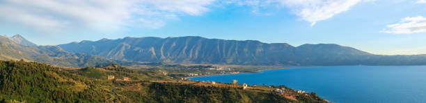 istock Adriatic sea evening coastline top view (near Orikum, Albania). 1469281054