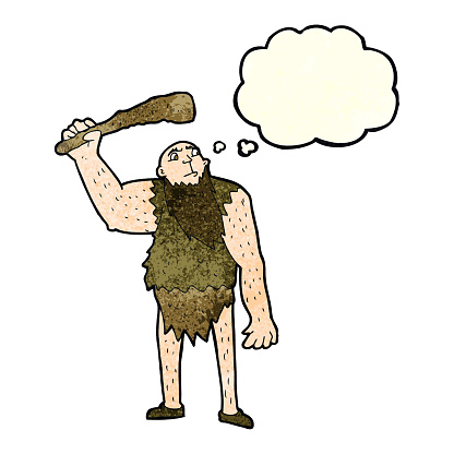 cartoon neanderthal with thought bubble