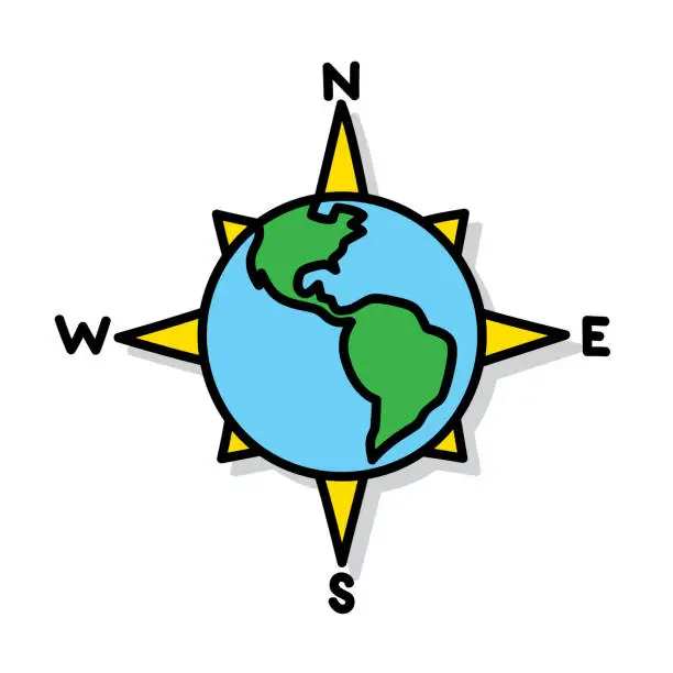 Vector illustration of Globe Compass Doodle 6