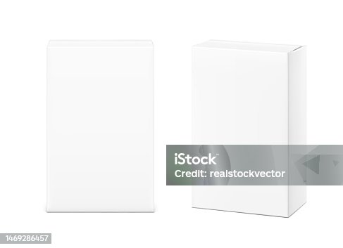 istock Realistic cardboard boxes mockup set. Front and half side view. Vector illustration isolated on white background. Can be use for food, medicine, cosmetic and etc. 1469286457