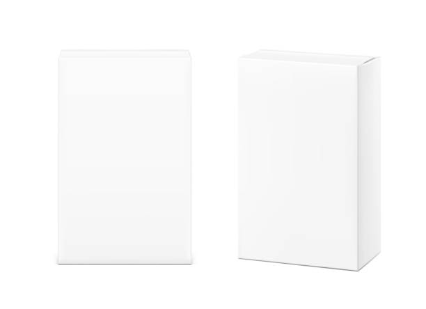 Realistic cardboard boxes mockup set. Front and half side view. Vector illustration isolated on white background. Can be use for food, medicine, cosmetic and etc. Ready for your design. EPS10. breakfast cereal stock illustrations