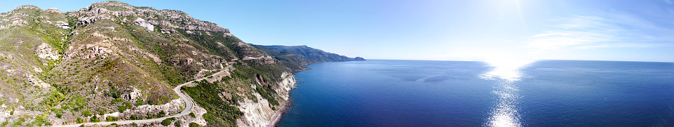 Panoramic view of a rocky shore in Sardinia, Italy