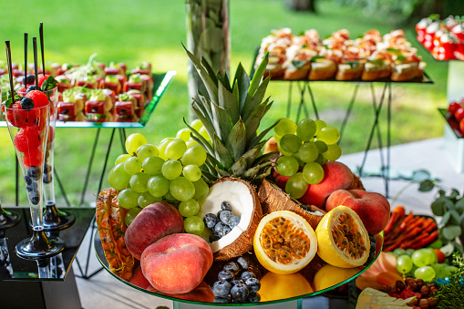 beautiful fruits and berries in a wedding day in the park