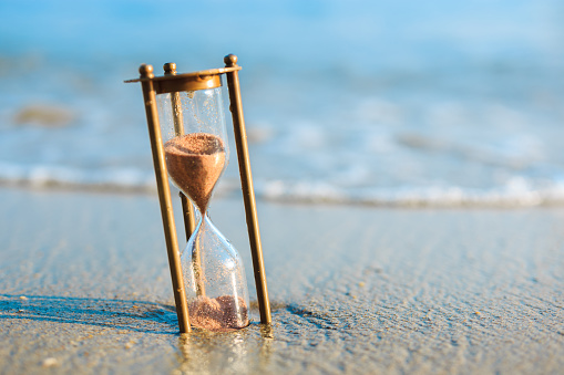 Vintage Sandglass Lost On The Beach Sands Of Time Stock Photo ...