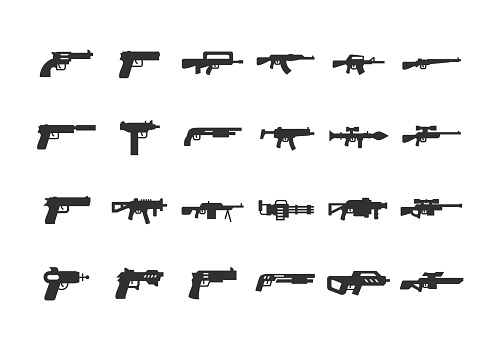 Weapon icon set. Filled style. Vector illustration.
