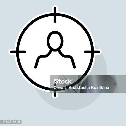 istock Aim line icon. Optics, zoom, weapons, shooting, target, victim, collimator, war, targeted advertising. Advertising concept. Vector sticker line icon on white background 1469313525