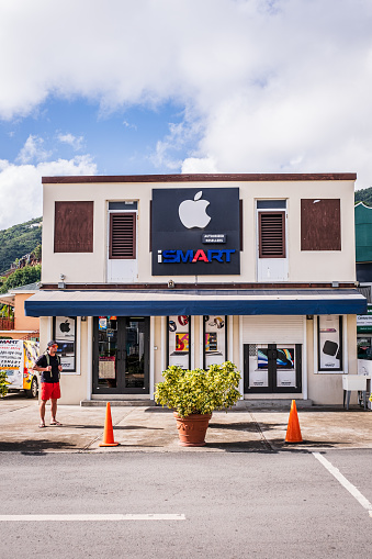 Road Town, Tortola, British Virgin Islands - January 4, 2023: Authorized Apple Reseller in Road Town.