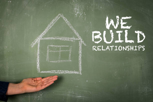 istock We Build Relationships. Text on a green chalk board 1469322373