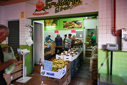 Santa Cruz de Tenerife, Spain - February 8, 2023 - Mercado de Nuestra Senora de Africa, main market of Santa Cruz de Tenerife, Spain.