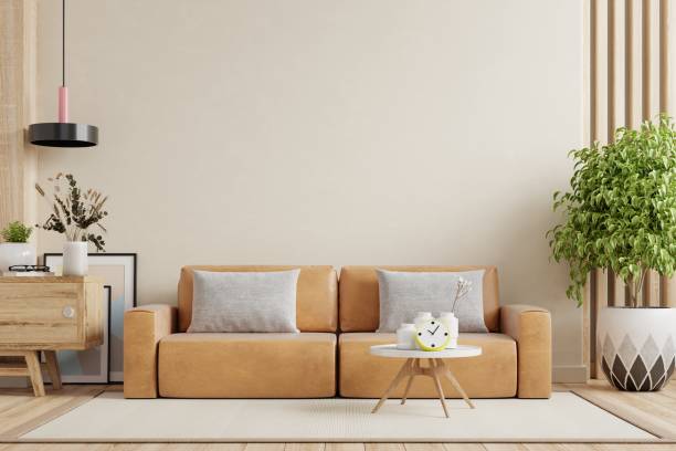 istock Living room have leather sofa and decoration minimal on white wall. 1469328220