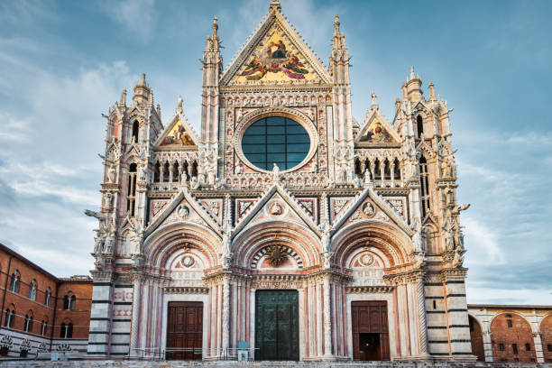 The stunning stripped interior of the cathedral in Siena, Italy.