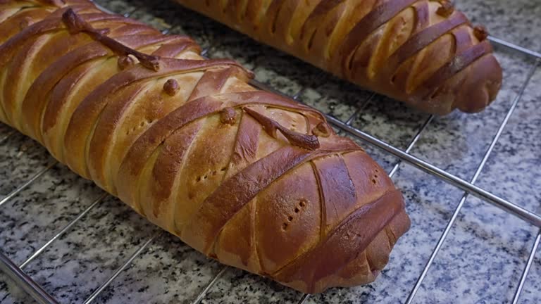 Panning view of baked Jam Bread or 