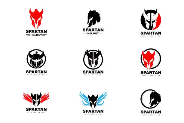 Vector illustration of Spartan Logo,Vector Viking, Barbarian, War Helmet Design, Product Brand Illustration