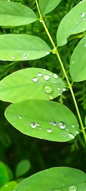 Beautiful leaves in rainy season with raindrops