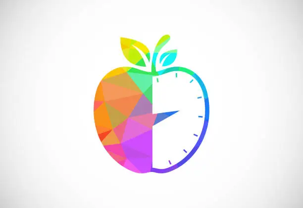 Vector illustration of Low poly style apple sign symbol in flat style on white background, Diet logo concept