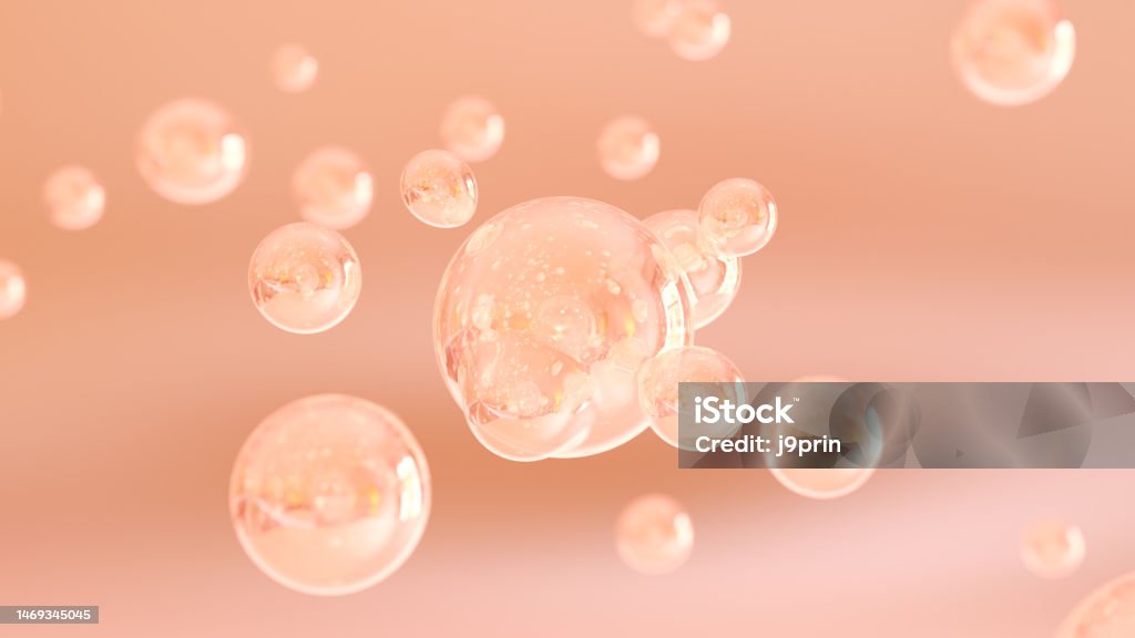 Bubbles merge and become a nourishing serum. Bubbles merge and become a nourishing serum. The elements of a macro shot combine to create a serum. 3D rendering Metaball. Metaball graphics with morphing liquid blobs. Abstract Stock Photo
